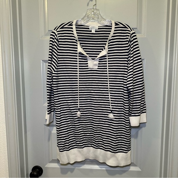 Market & Spruce Navy/White Striped Knit 3/4 Sleeve Top size 1X - Picture 1 of 8